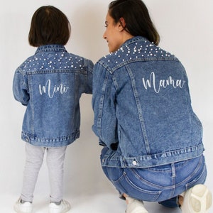Blue Pearl Kid&#39;s Denim Jacket, Mama and Mini Jean Jacket, Custom Mother&#39;s Day Gift, Mother and Daughter Matching Outfits, Mom and Kid Gift