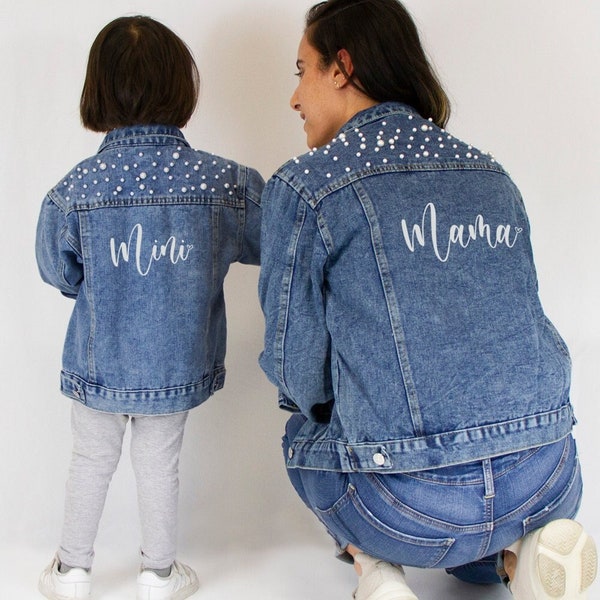 Blue Pearl Kid's Denim Jacket, Mama en Mini Jean Jacket, Custom Moederdagcadeau, Moeder en dochter bijpassende outfits, moeder en kind cadeau