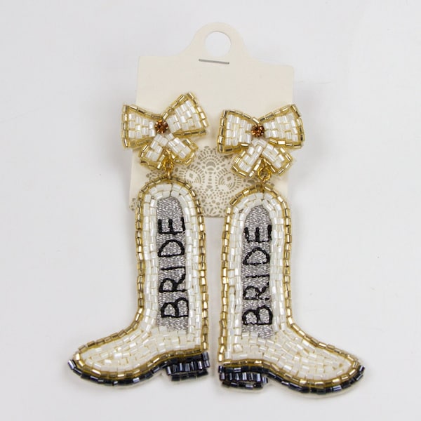 Bride Cowboy Boots Beaded Earrings, Seed Bead Earrings, Bachelorette Party Beaded Earrings, Bride Texas Bachelorette Party Seed Bead Earring