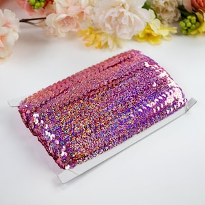 Holographic Light Pink Stretch Sequin Trim Roll, 1" Wide 11 Yards Length, Pink Sequin Roll 10 Meters, Light Pink Sequins