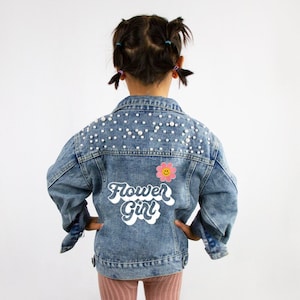 Blaue Perlenjacke für Blumenmädchen, Blumenmädchen Jeansjacke, benutzerdefinierte Jeansjacke für Blumenmädchen, Hochzeit Jeansjacke, benutzerdefinierte Jacke Geschenk