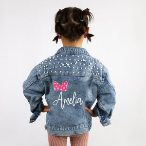 Chaqueta de mezclilla para niños pequeños de perla azul, chaqueta de mezclilla para niños, chaqueta de mezclilla para niñas personalizada, chaqueta de jean para niñas, regalo personalizado para niñas de chaqueta de mezclilla imagen 1