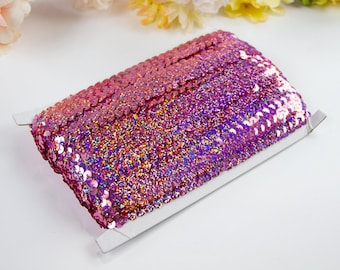 Holografische Licht Roze Stretch Pailletten Trim Roll, 1" Breed 11 Yards Lengte, Roze Pailletten Rol 10 Meter, Licht Roze Pailletten