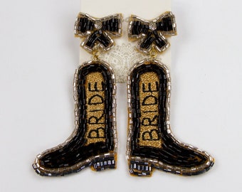 Schwarze Braut Boot Ohrringe, Schwarze Cowboy Boot Perlen Ohrringe, Cowboy Boot Junggesellinnenparty Ohrringe, Austin Nashville Junggesellinnenparty