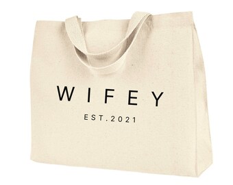 WIFE Canvas Tote Bags, Bridal Tote Bags, Bride Canvas Tote Bags, Bachelorette Party Tote Bags, Wedding Party Tote Bags, Custom Tote Gifts