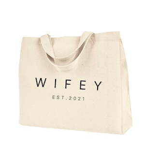 WIFE Canvas Tote Bags, Bridal Tote Bags, Bride Canvas Tote Bags, Bachelorette Party Tote Bags, Wedding Party Tote Bags, Custom Tote Gifts image 1