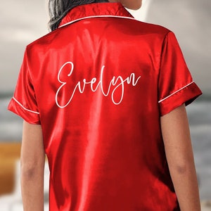 Personalized Name Pajamas, Custom Pajamas, Satin Shorts Set Pajamas, Wedding PJs, Bachelorette Party Satin Pajamas Shorts Set, Bridal PJs