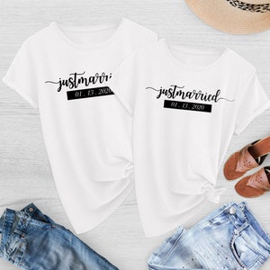 Just Married Shirt, Honeymoon Shirts, Husband and wife shirt set, Wife Shirt, Wife Husband Shirts, mr and mrs shirts, wedding gift (129)