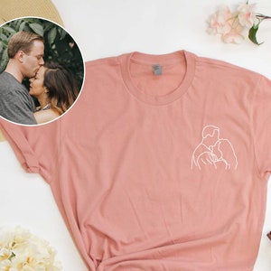 Couple Line Art T-Shirt, Couple Photo Trace T-Shirt, Couple Tees, Personalized Couple Shirt, Custom Couple Line Art Tees, Custom Photo Shirt