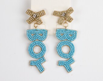 Seed Bead Boy Earrings, Blue Boy Earrings, Gender Reveal Boy Earrings, Baby Shower Boy Beaded Earrings, Seed Bead Baby Shower Earrings Gifts