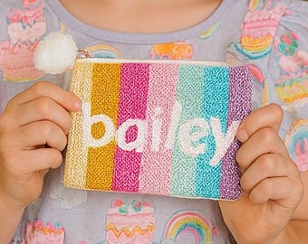 Fun Printed Coin Wallet, Kids Personalized Pouch, Custom Name Coin Bag, Cute Kids Coin Wallet, Lightweight Coin Purse for Kid, Rainbow Pouch