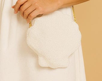 Beaded Shell Bag, Crossbody Shell Purse, Seashell Handbag, Bridal Shell Bag, Custom Beaded Bag, Wedding Accessories, Pearl Purse, Summer Bag