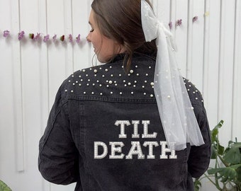 Black Pearl Patch Denim Jackets, Pearl Patch Denim Jacket, Bachelorette Party Denim Jackets, Halloween Bachelorette Party Jackets