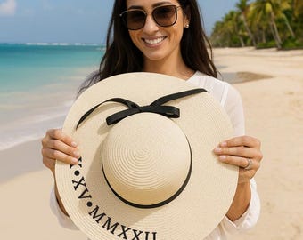 Custom Date Bachelorette Floppy Hat, Bride Beach Hat, Bridal Shower Gifts, Bride to be Gifts, Bachelorette Floppy Hat,, Custom Bride Sun Hat