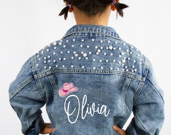 Blue Pearl Cowgirl Patch Denim Jackets, Kids Rodeo Denim Jacket Patch, Personalized Cowgirl Outfit Rodeo Jackets, Custom Kids Jean Jackets