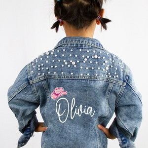 Blue Pearl Cowgirl Patch Denim Jackets, Kids Rodeo Denim Jacket Patch, Personalized Cowgirl Outfit Rodeo Jackets, Custom Kids Jean Jackets