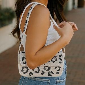 Beaded Cheetah Shoulder Bag, Cheetah Print Purse, Animal Print Handbags, Handmade Cheetah Bags, Leopard Style Purses, Wild Pattern Bag Gifts