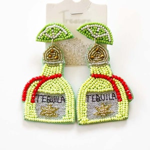 Tequila Bottle Earrings, Tequila Bottle Seed Bead Earrings, Tequila Bottle Beaded Earrings, Tequila Bottle Earrings for Bachelorette Parties