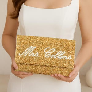Custom Name Clutch Bag, Personalized Clutch Purse, Custom MRS Clutch Bag, Seed Bead Clutch Bag, Beaded Clutch Purse for Bride, Purse (LHFC)