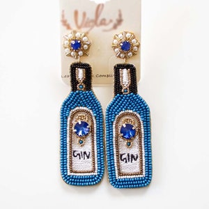 Gin Bottle Beaded Earrings, Gin Bottle Earrings, Gin Bottle Seed Bead Earrings, Gin Beaded Earrings, Gin Seed Bead Earring, Gin Earring Gift