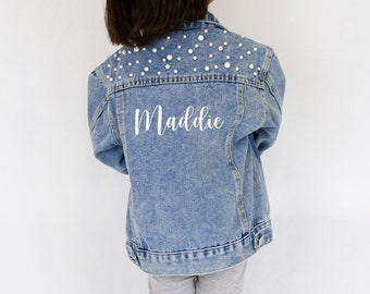 Blue Pearl Personalized Denim Jacket for Kids, Kid's Jean Jacket, Custom Denim Jacket for Kids, Personalized Blue Pearl Denim Jacket Gifts