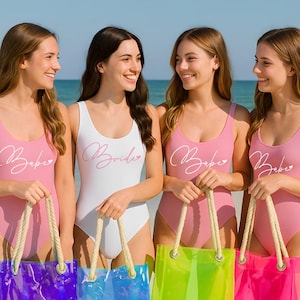 Custom Bride & Babe Swimsuit, Custom Bride Swimsuit, Custom Bridesmaid Swimsuit, Bride High-Cut Swimsuit, Bridesmaid One-Piece Swimsuit (70)
