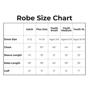 the size chart for the robe size chart
