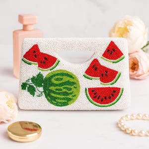 Watermelon Purse, Watermelon Beaded Purse, Fruit Purse, Watermelon Handbag, Fruity Bead Clutch Purse, Summer Purse, Custom Beaded Clutch Bag