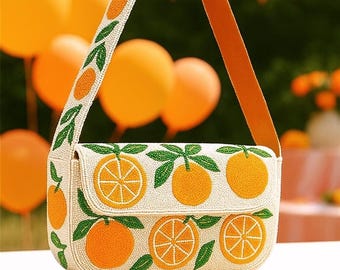 Beaded Orange Shoulder Bag, Orange Design Purse, Citrus  display picture 1