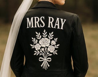 Giacca da sposa personalizzata, giacca in pelle da sposa ricamata, giacca in pelle da sposa floreale, giacche personalizzate da sposa