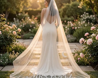 Custom Bridal Veil, Personalized Veil, Wedding Veil With Name, Embroidered Wedding Veil, Custom Embroidery Veil, Customized Name Bridal Veil