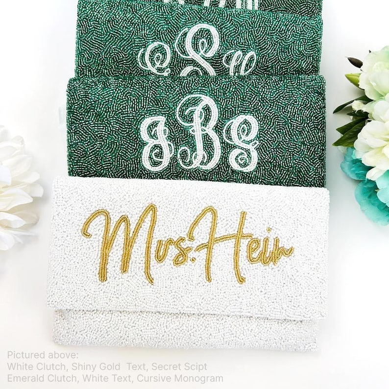 Personalized Bride Purse, Custom Bachelorette Bag, Customized Bride Clutch, Beaded Wedding Bag, Bridal Shower Purse, Custom Bride Bag - LHFC image 3