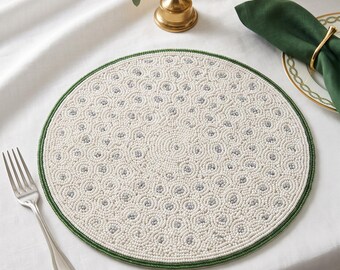 Personalized Golf Ball Beaded Placemat, Round Table Mat for Golfer Gift, Clubhouse Dining Decor, Custom Monogram Beadwork Charger