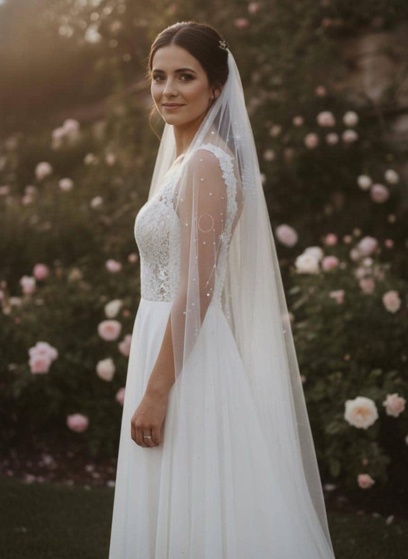 Celestial Wedding Veil, Moon Star Veil, Constellation Veil, Astrology Bridal Veils, Starry Night Veils, Cosmic Bridal Veils, Celestial Veils image 3