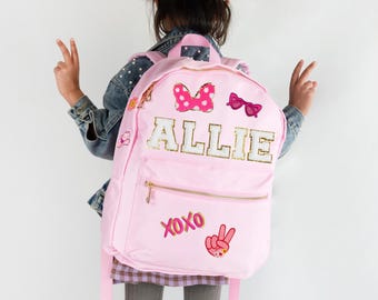 Sewn On Patches Kids Custom Nylon Backpack, Letter Backpacks Personalized Kids Backpack, Backpack Sewn On Patches, Kid Backpack, School Bags