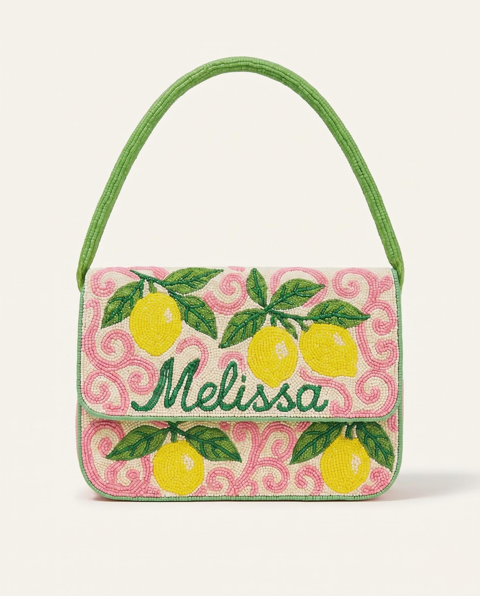 Lemon Shoulder Bag, Citrus Beaded Purse, Fruit Design Handbags