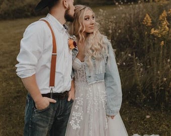 Blue Fringe Custom Denim Jacket, Personalized Denim Jacket, Bridal Shower Denim Jacket, Bachelorette Party Denim Jacket, Personalized Jacket