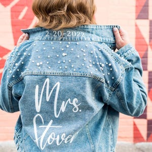 Chaqueta vaquera de novia azul perla, chaqueta vaquera de novia, chaqueta vaquera de novia, chaqueta vaquera de novia personalizada, chaqueta vaquera de señora personalizada