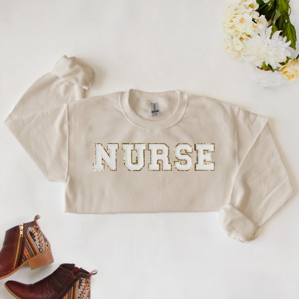 Nurse Chenille Patch, Nurse Sweater, Nurse Gift ideas, Varsity Letter Sweatshirt Gifts, Nursing, Nurse Sweatshirts, Nurse Shirt, Nurse Gifts