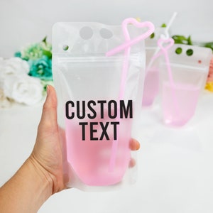 Custom Bachelorette Party Drink Pouches, Personalized Bride's Crew Beverage Bags, Cocktail Bag Favor Options, Drink Pouch with Straw Favors
