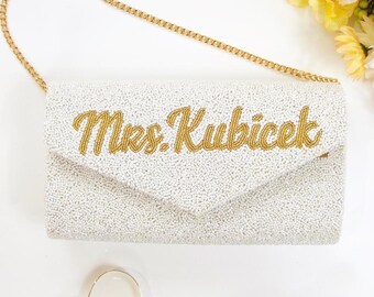 Personalized Mrs Clutch Bag, Personalized Seed Bead Clutch Bag, Customized Beaded Clutch Purse, Custom Clutch Bag, Wedding Clutch Bags - ENV