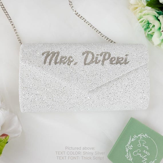 Bride Beaded Clutch Custom Bachelorette Purse Personalized Mrs. Last Name Clutch Bag Bride Seed Bead Clutch Bag Custom Clutch Bag ENV Etsy Mexico