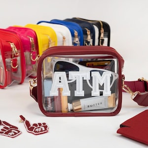 Personalisierte transparente Stadiontasche (Umhängetasche), individuelle transparente Konzerttasche, transparente Stadiontasche mit individuellem Aufnäher, individuelle transparente Stadiontasche mit Tragegurt