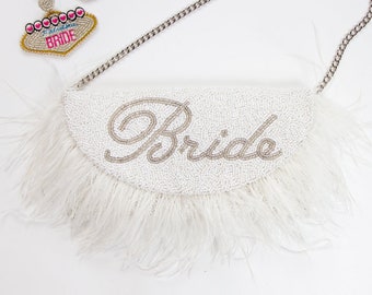Bridal Clutch Bag, Bridal Seed Bead Clutch Purse, Feather Clutch Bag, Bridal Feather Clutch Purse, Wedding Clutch Bag Gifts - HFU-Feather