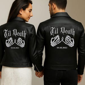 Embroidered Leather Jacket, Custom Bride Leather Jacket, Until Death Do Us Part Leather Jacket, Black Bridal Leather Jacket, Bridal Cover Up