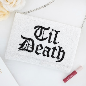 Elegant Gothic Clutch, Vintage Gothic Bridal Purse, Gothic Bride Evening Bag, Black and White Bead Bridal Clutch, Dark Romance Wedding Purse image 1