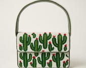 Cactus Print Bags, Beaded Western Bag, Cowgirl Style Purse, Cactus Design Handbag, Nature Inspired Purses, Green Cactus Bags, Statement Bags