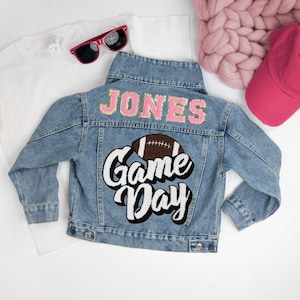 Personalized Denim Jacket for Kids, Custom Patch Game Day Jean Jacket, Personalized Game Day Denim Jacket, Custom Game Day Denim Jacket Gift