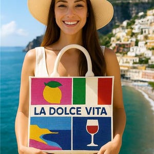 Lemon Tote, La Dolce Vita Bag, Floral Tote, Summer Handbag, Beaded Lemon Tote, Floral Handbag, Italian Bag, Handmade Tote, Tote Gift for Her image 5