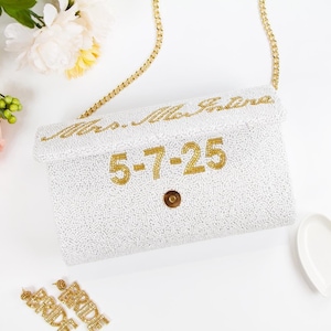 Custom Mrs Clutch Purse, Personalized Clutch Bag, Custom Seed Bead Clutch Bag, Beaded Clutch, Beaded Purse, Bachelorette Bride Clutch - FOG